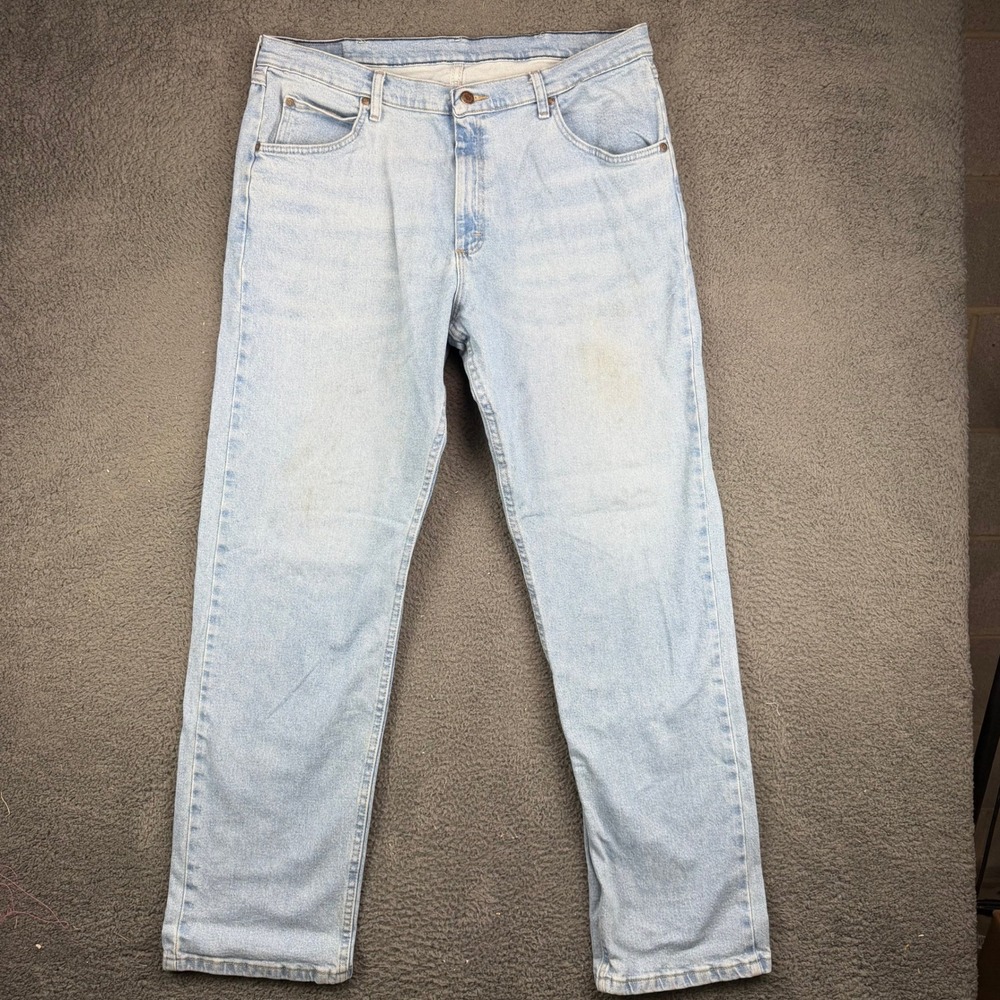 Wrangler Premium Quality Mens 36x34 Light Wash Denim Jeans 1097FXVVB